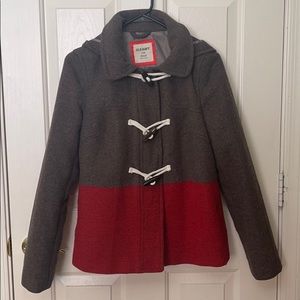 Hooded Color Blocked Wool Coat
